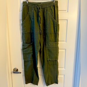 Free People Green Cargo Pants with Adjustable Waist